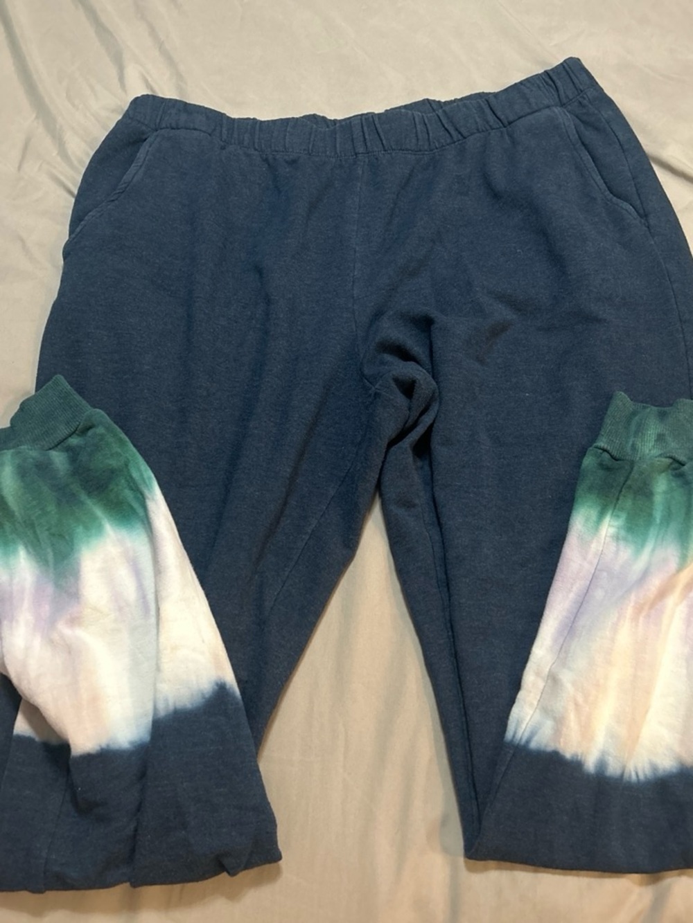 Time and Tru Navy Joggers with Green, Purple and White Tie-Dye Cuffs